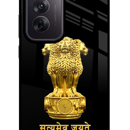 Satyamev Jayate Golden Oppo Reno12 5G Glass Case Back Cover by Casekaro