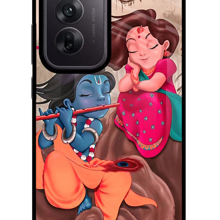 Radhe Krishna Oppo Reno12 5G Glass Case Back Cover by Casekaro