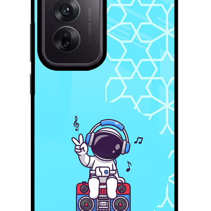Cute Astronaut Chilling Oppo Reno12 5G Glass Case Back Cover by Casekaro
