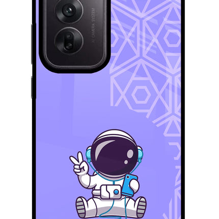 Cute Astronaut Chilling Oppo Reno12 5G Glass Case Back Cover by Casekaro