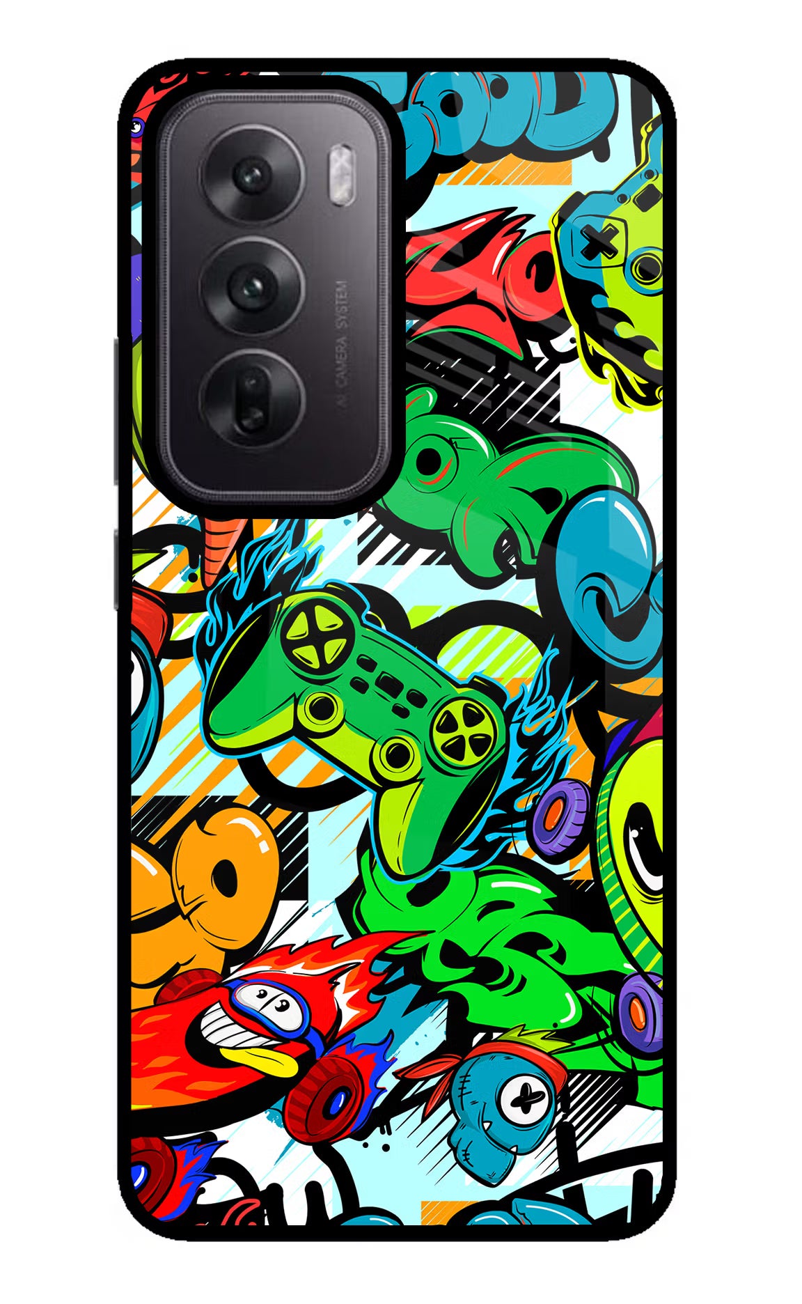 Game Doodle Oppo Reno12 5G Glass Case Back Cover by Casekaro
