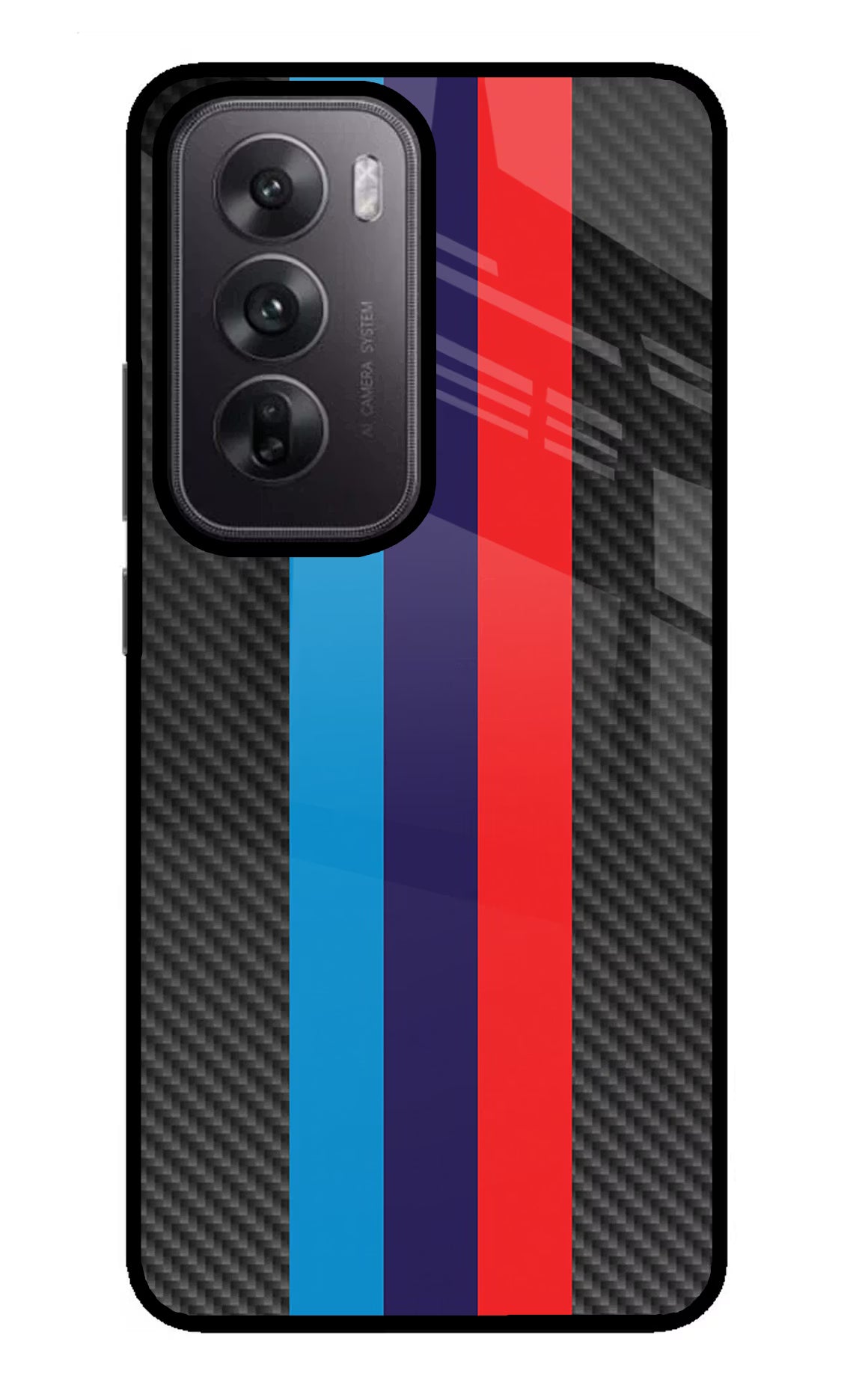 BMW Stripes Pattern Oppo Reno12 5G Glass Case Back Cover by Casekaro