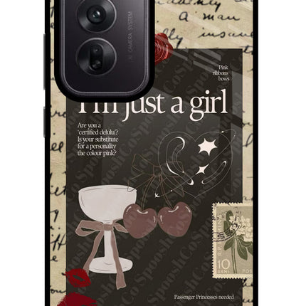 I am just a girl Oppo Reno12 5G Glass Case Back Cover by Casekaro