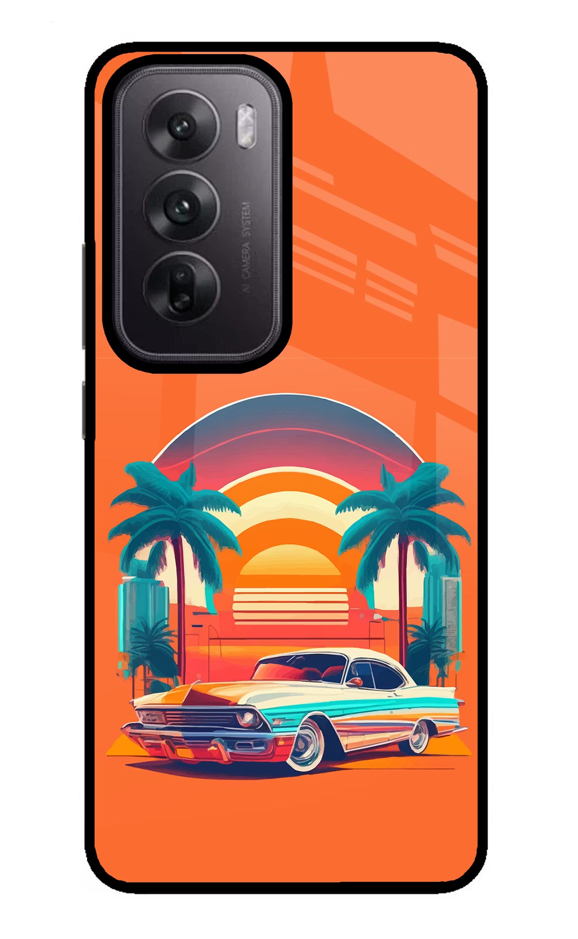 Palm Drive 80s Oppo Reno12 5G Glass Case Back Cover by Casekaro