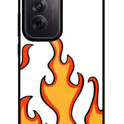 Fired Up – White Oppo Reno12 5G Glass Case Back Cover by Casekaro