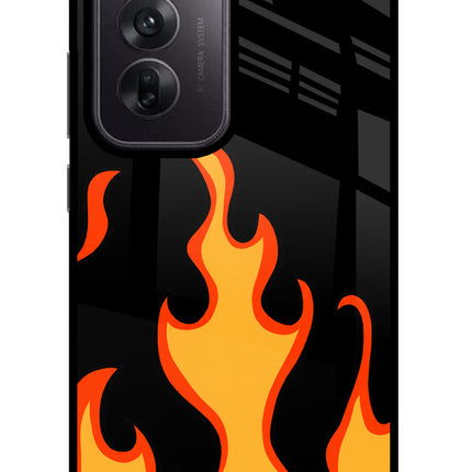 Fired Up – Black Oppo Reno12 5G Glass Case Back Cover by Casekaro