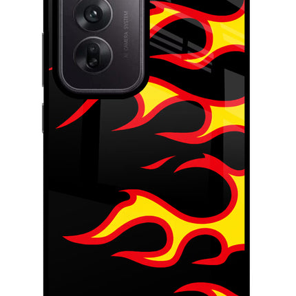 Side Sweep Flames Oppo Reno12 5G Glass Case Back Cover by Casekaro