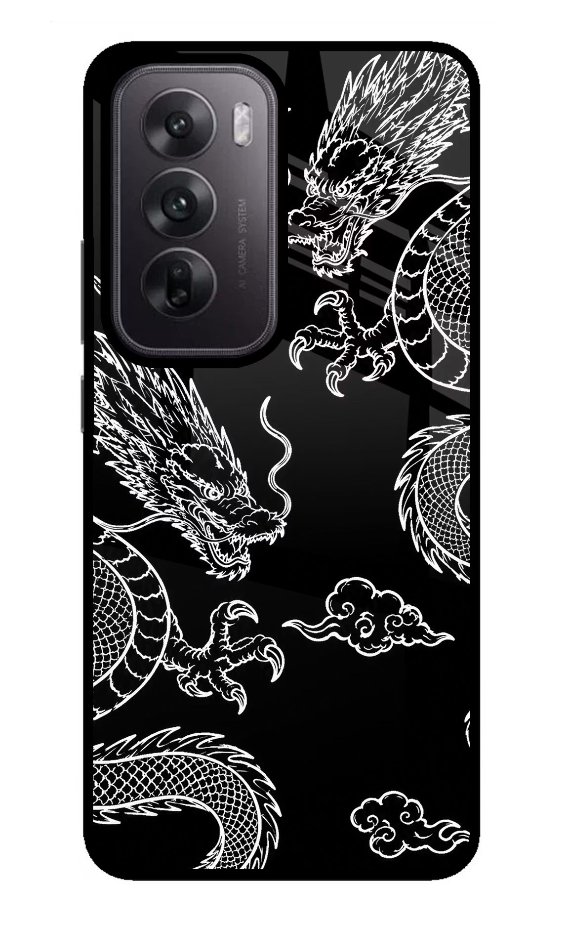 Twin Dragons Oppo Reno12 5G Glass Case Back Cover by Casekaro