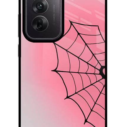 Pink Web Oppo Reno12 5G Glass Case Back Cover by Casekaro