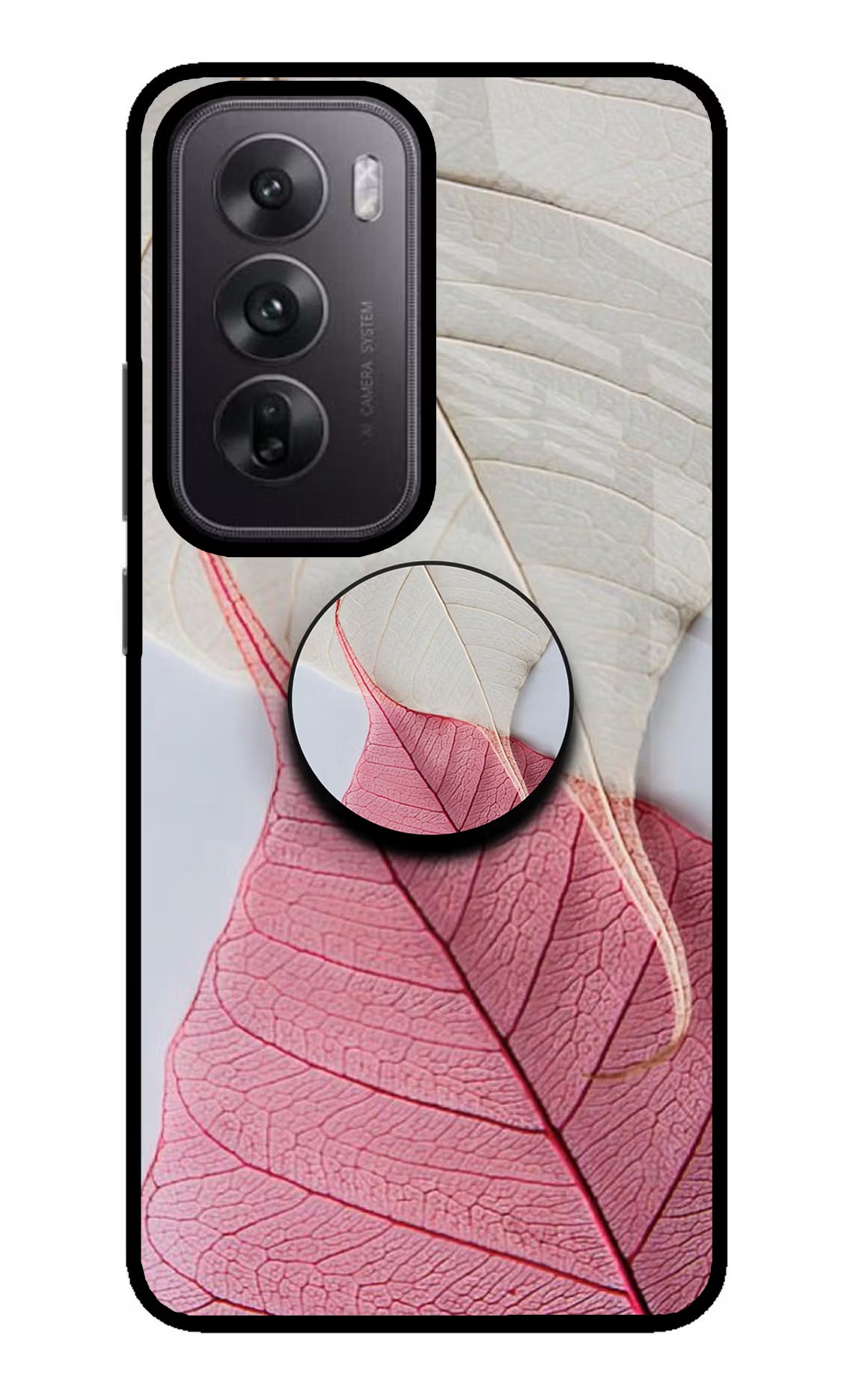 White Pink Leaf Oppo Reno12 5G Pop Case by Casekaro