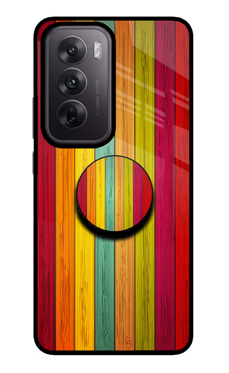 Multicolor Wooden Oppo Reno12 5G Pop Case, Glass case