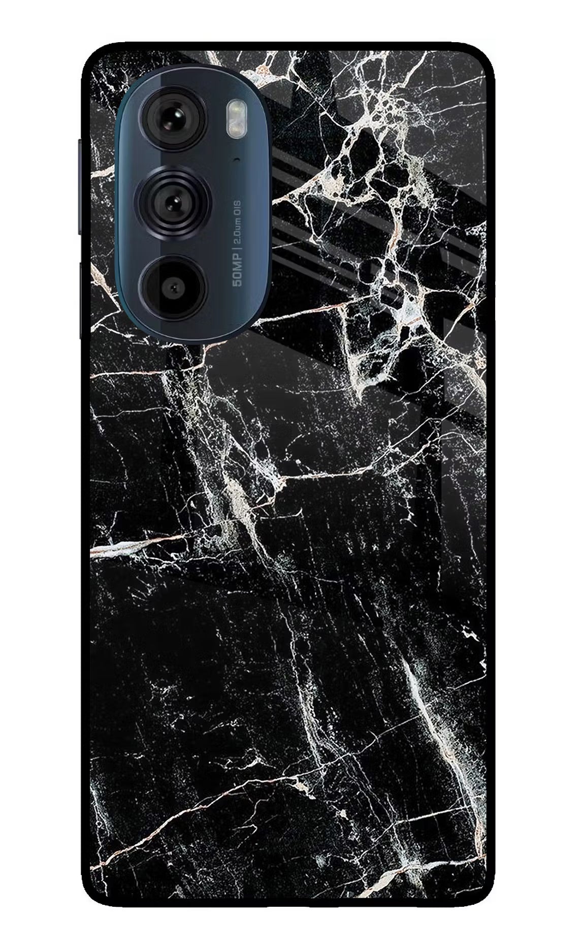 Black Marble Texture Moto Edge 30 Pro Glass Case Back Cover by Casekaro