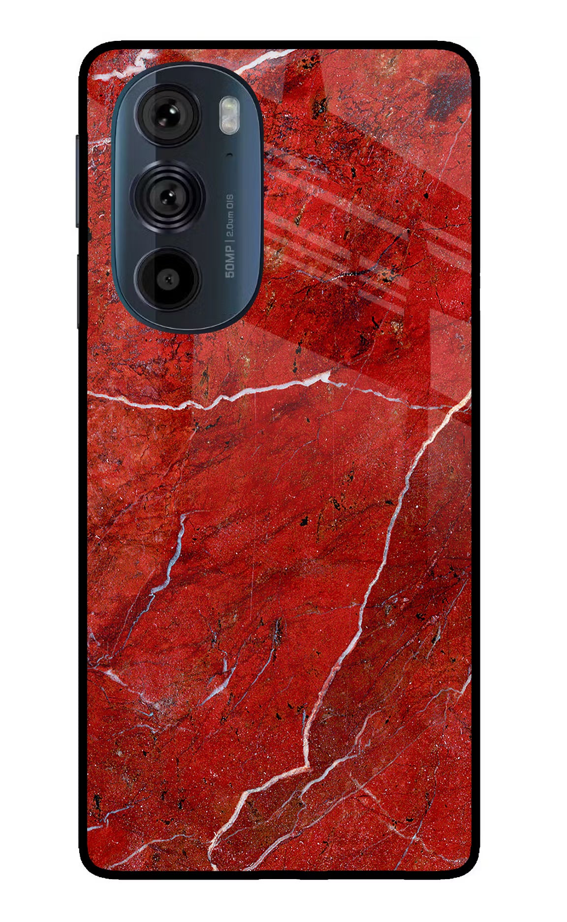 Red Marble Design Moto Edge 30 Pro Glass Case Back Cover by Casekaro