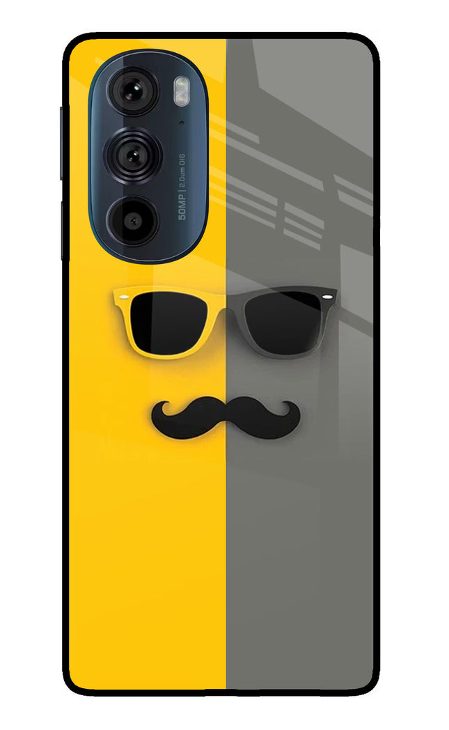 Sunglasses with Mustache Moto Edge 30 Pro Glass Case Back Cover by Casekaro
