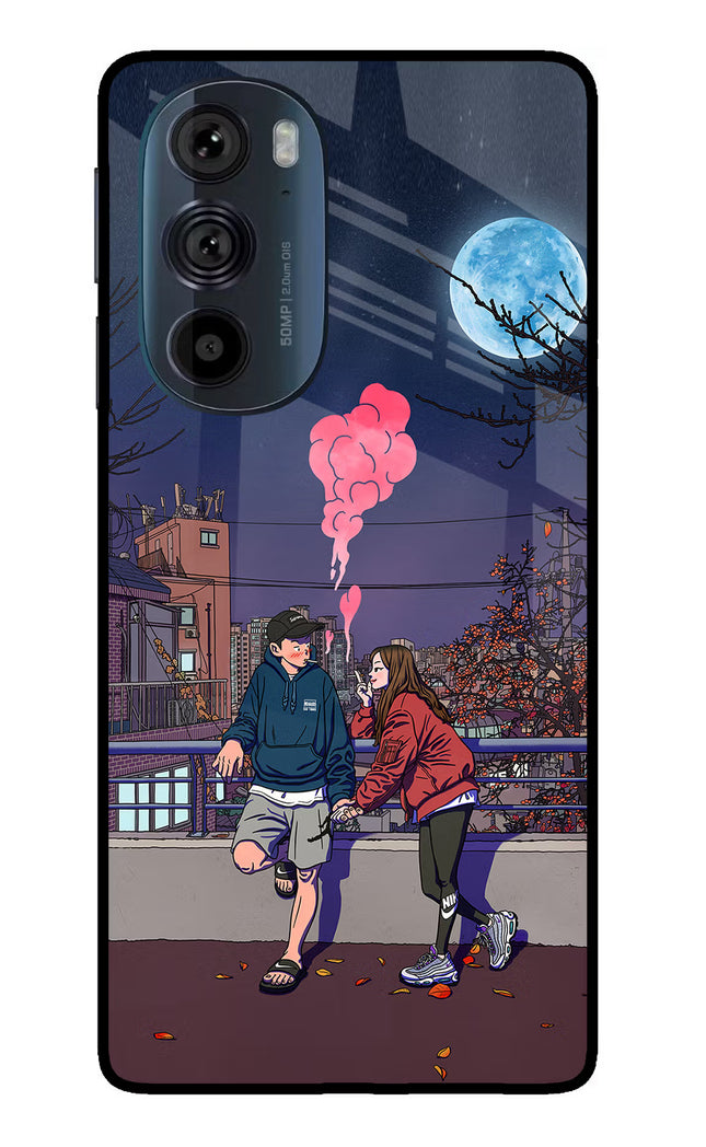 Chilling Couple Moto Edge 30 Pro Glass Case Back Cover by Casekaro