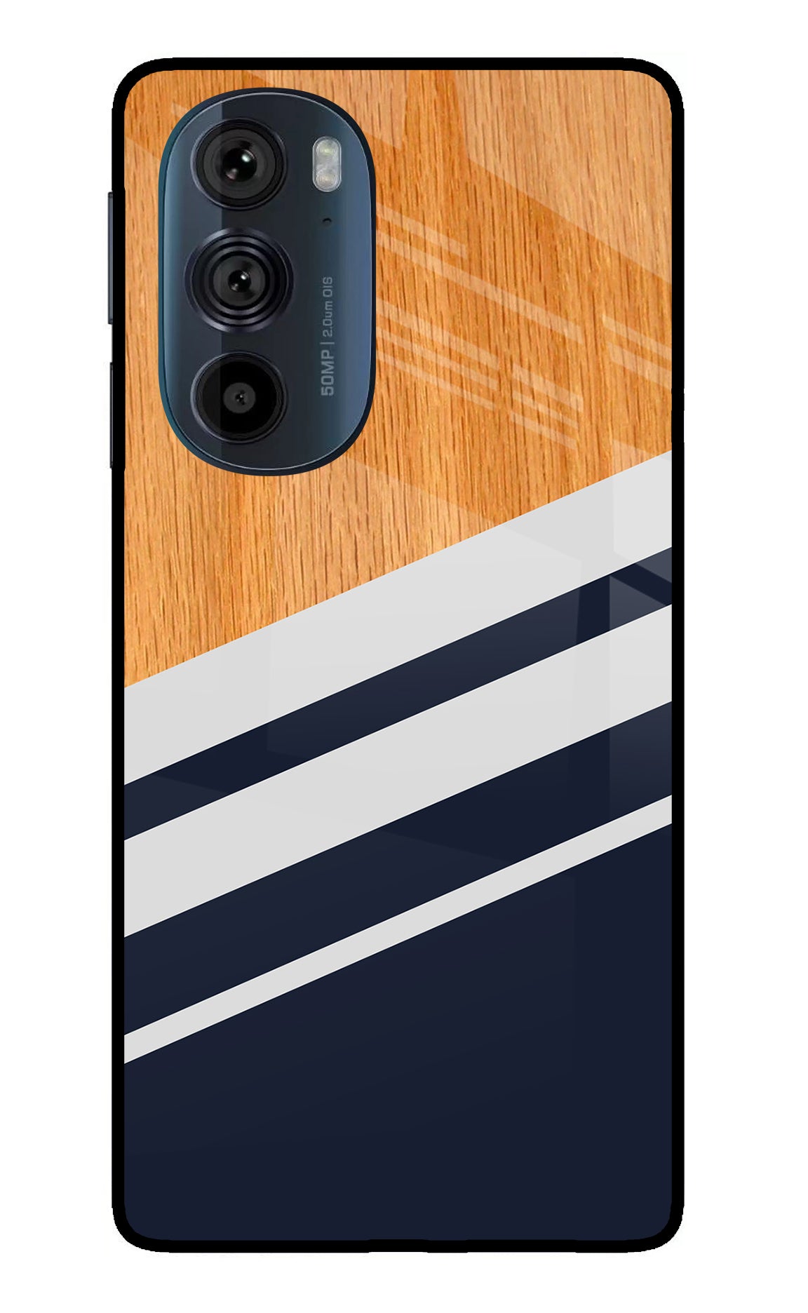 Blue and white wooden Moto Edge 30 Pro Glass Case