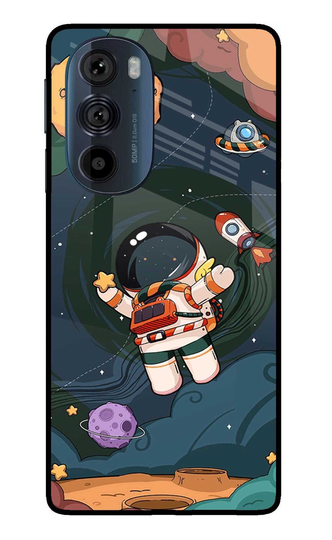 Cartoon Astronaut Moto Edge 30 Pro Glass Case