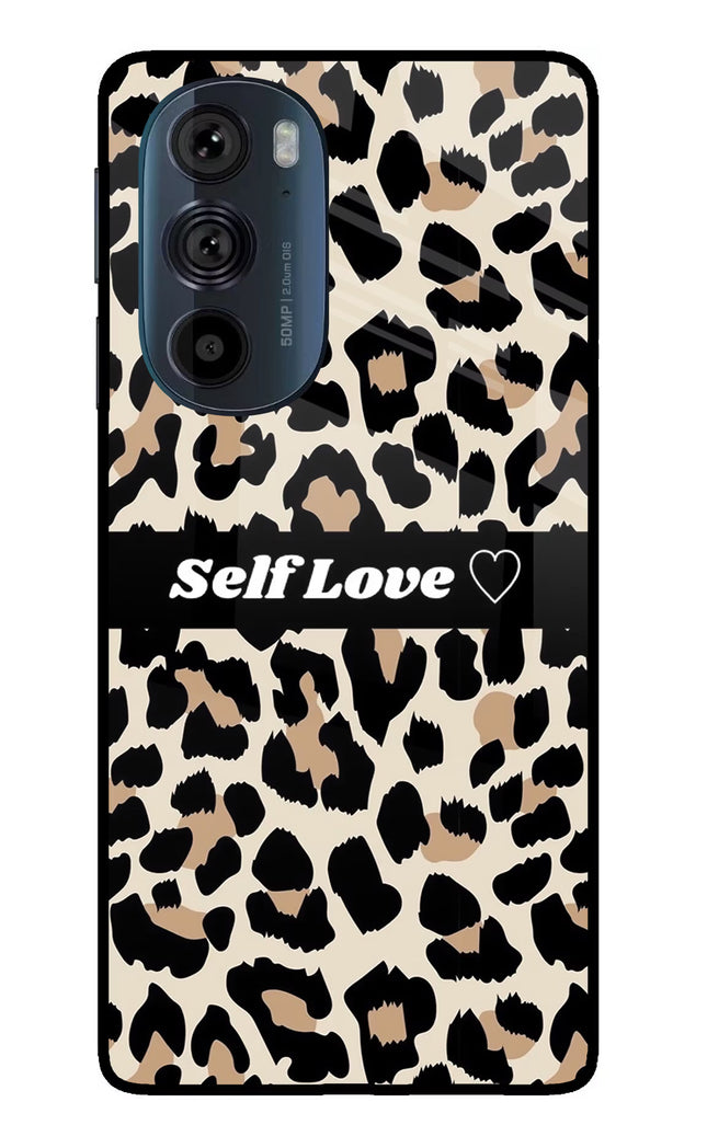 Leopard Print Self Love Moto Edge 30 Pro Glass Case Back Cover by Casekaro