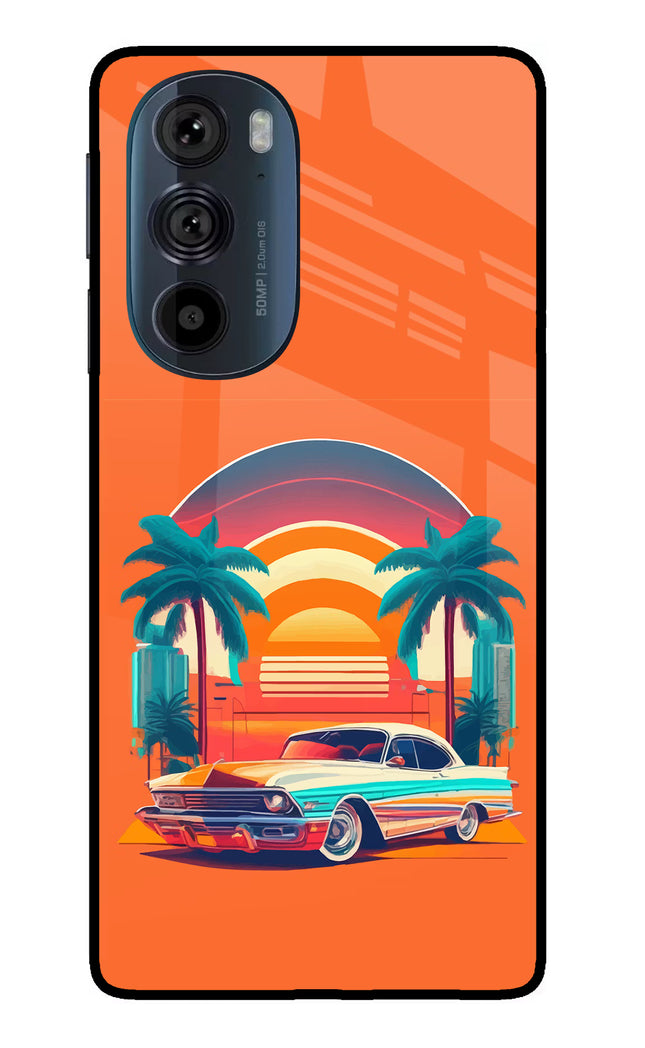 Palm Drive 80s Moto Edge 30 Pro Glass Case Back Cover by Casekaro
