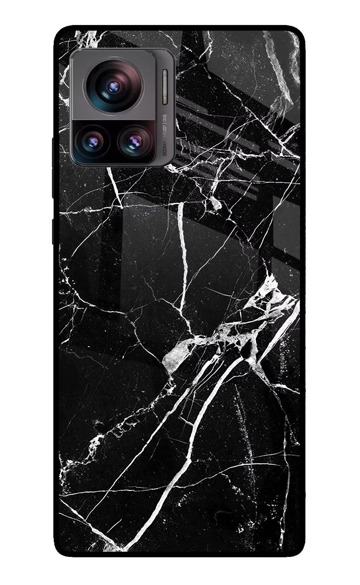 Black Marble Pattern Moto Edge 30 Ultra Glass Case Back Cover by Casekaro