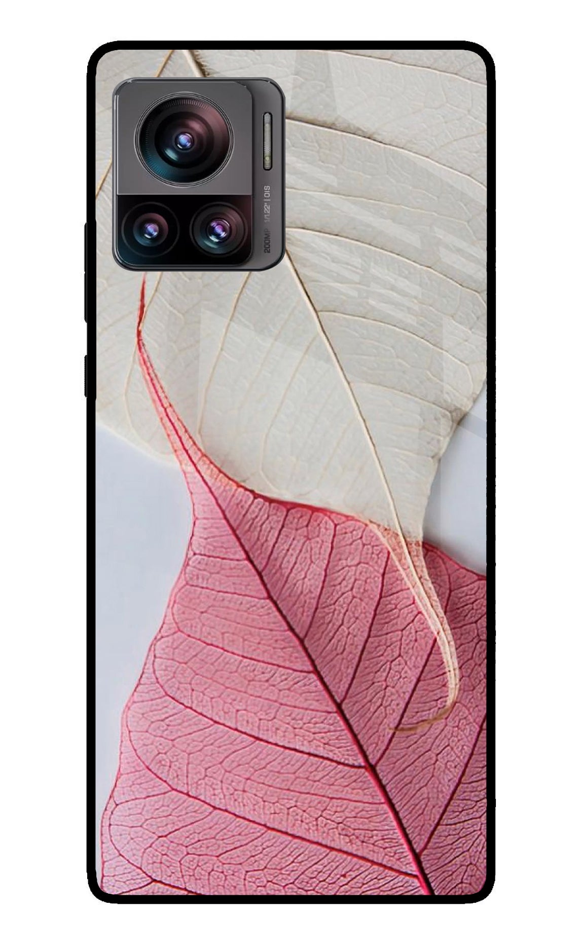 White Pink Leaf Moto Edge 30 Ultra Glass Case