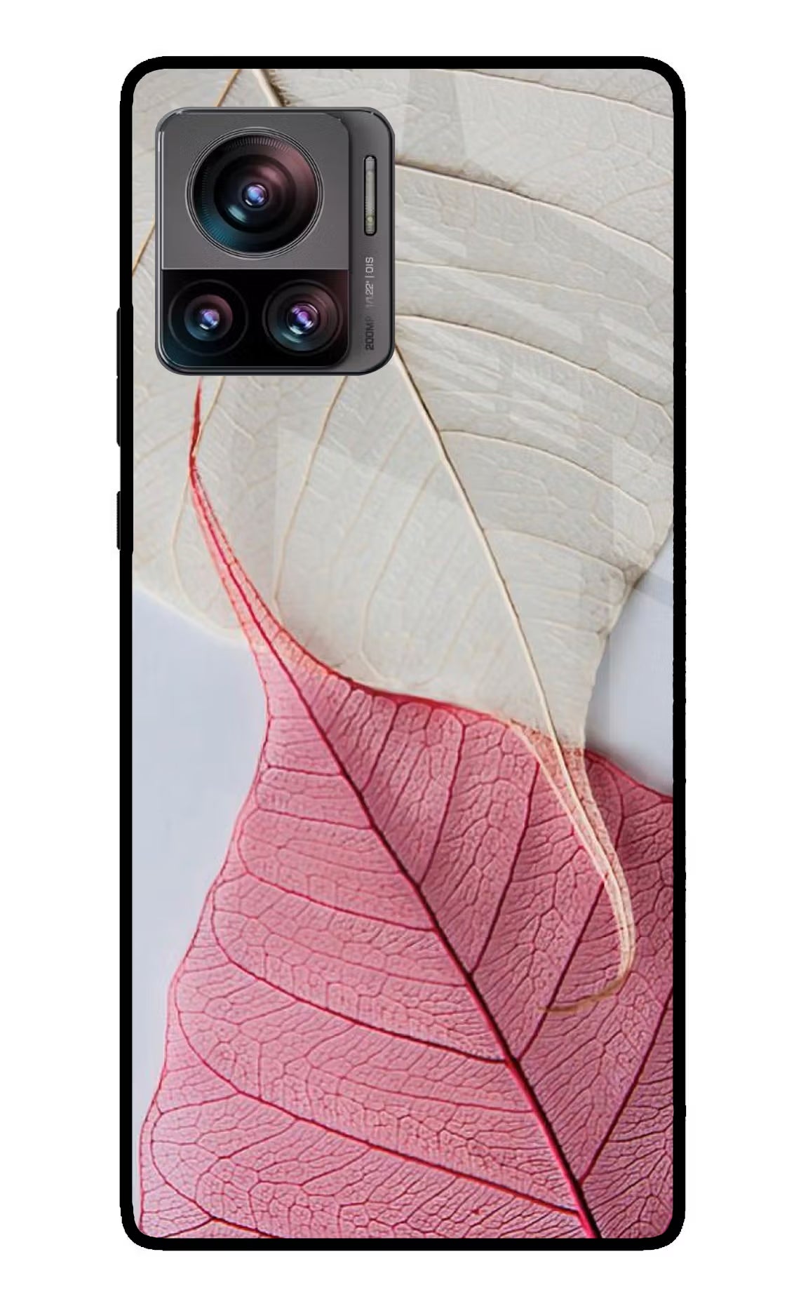 White Pink Leaf Moto Edge 30 Ultra Glass Case Back Cover by Casekaro