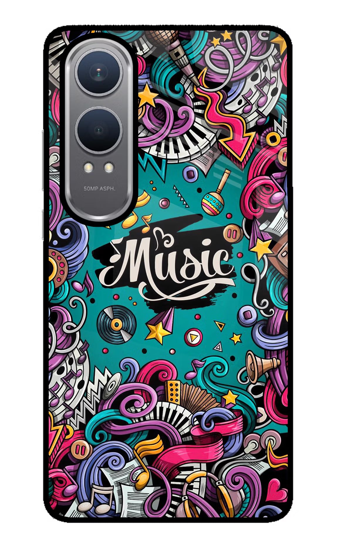 Music Graffiti OnePlus Nord CE4 Lite Glass Case Back Cover by Casekaro