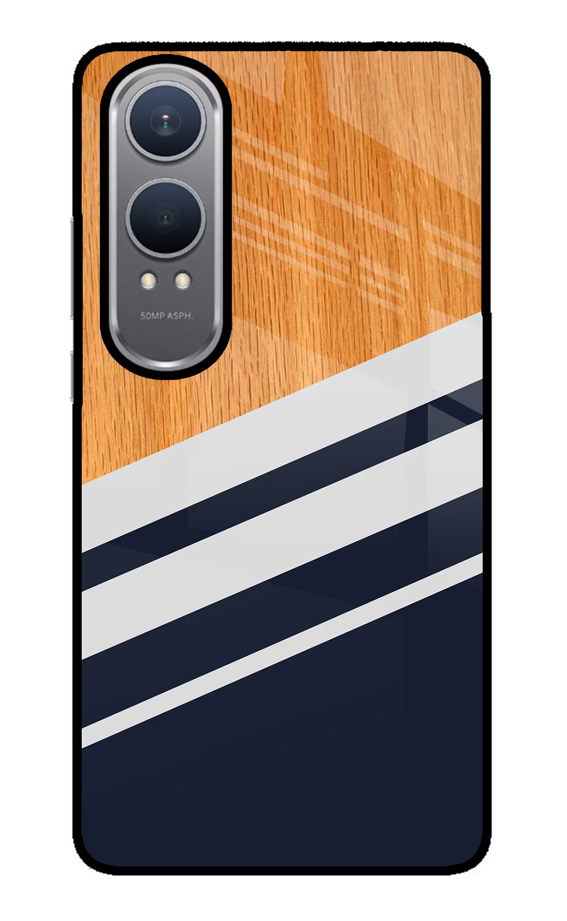 Blue and white wooden OnePlus Nord CE4 Lite Glass Case Back Cover by Casekaro