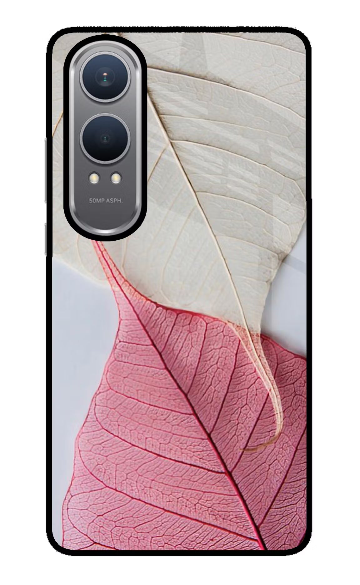 White Pink Leaf OnePlus Nord CE4 Lite Glass Case Back Cover by Casekaro
