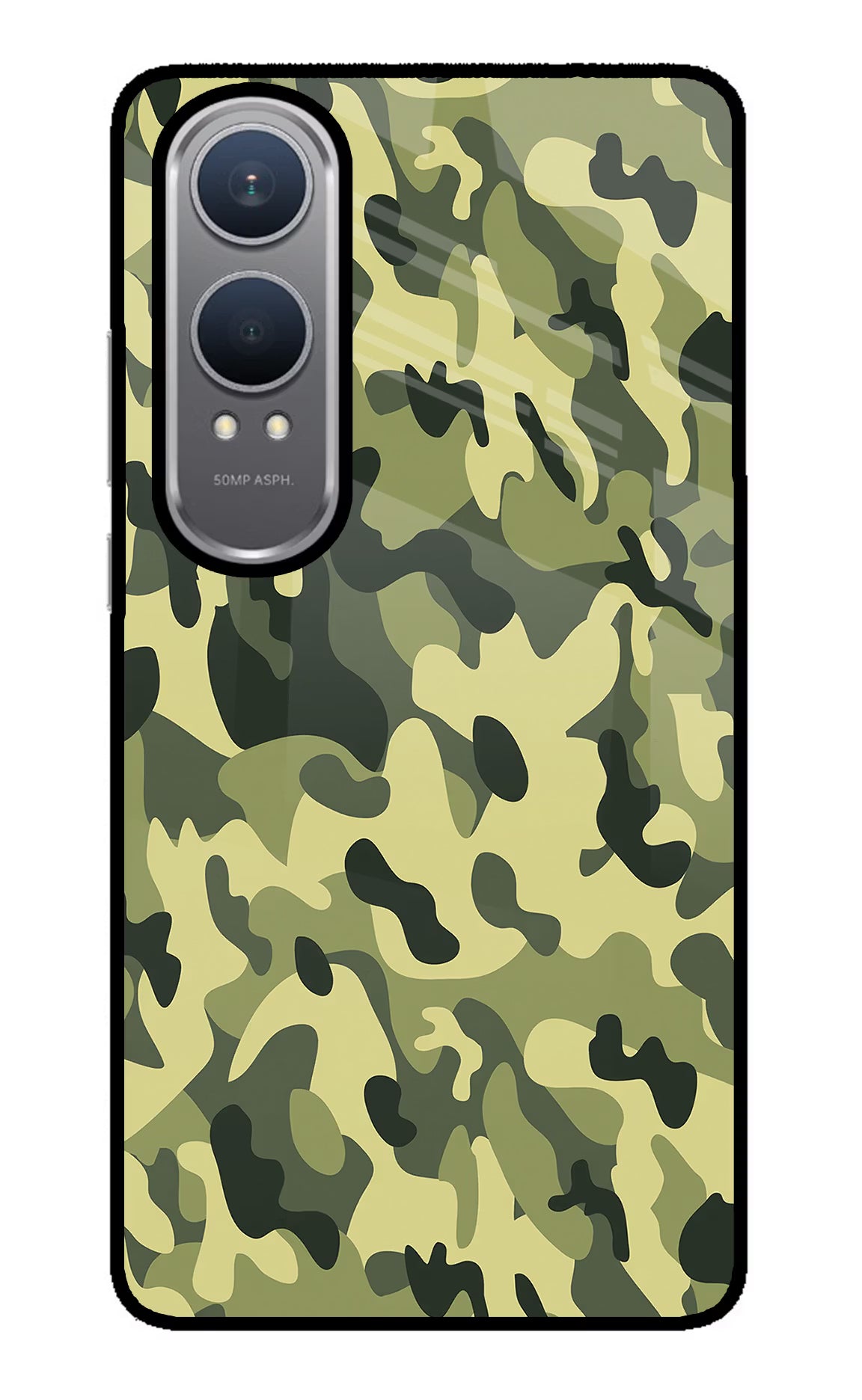 Camouflage OnePlus Nord CE4 Lite Glass Case Back Cover by Casekaro