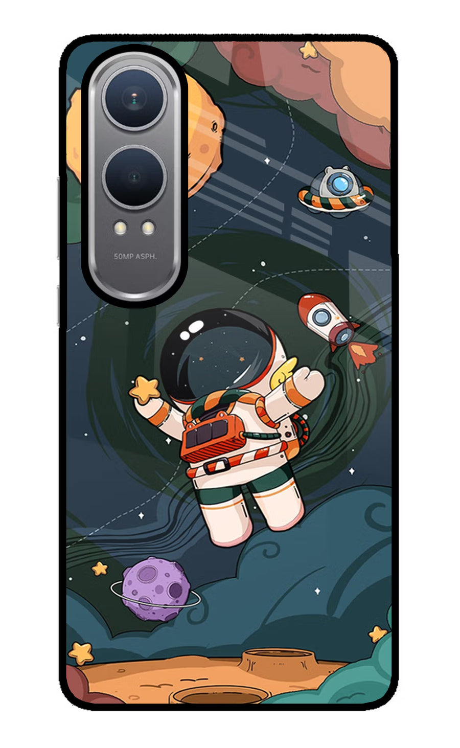 Cartoon Astronaut OnePlus Nord CE4 Lite Back Cover, Glass case