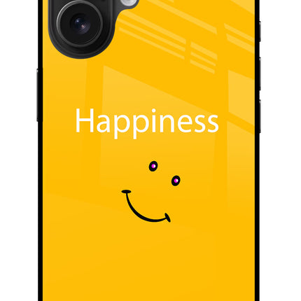 Happiness With Smiley iPhone 16 Glass Case Back Cover by Casekaro