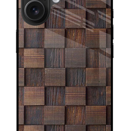 Wooden Cube Design iPhone 16 Glass Case Back Cover by Casekaro