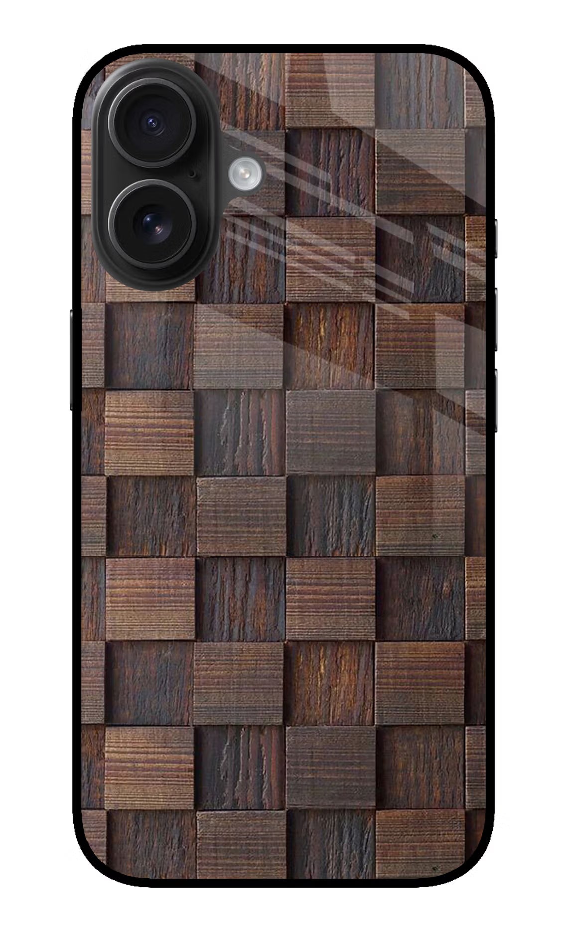 Wooden Cube Design iPhone 16 Glass Case