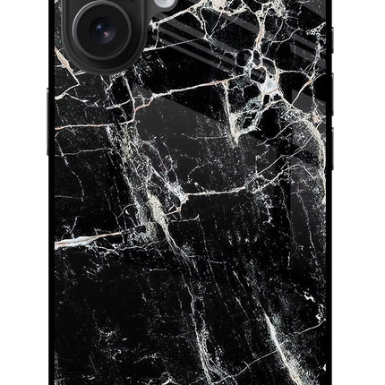 Black Marble Texture iPhone 16 Glass Case Back Cover by Casekaro