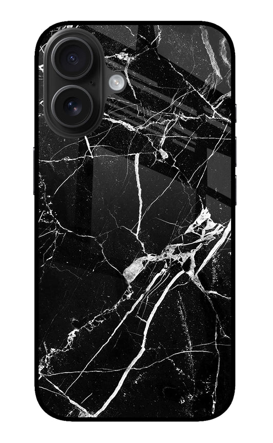 Black Marble Pattern iPhone 16 Glass Case