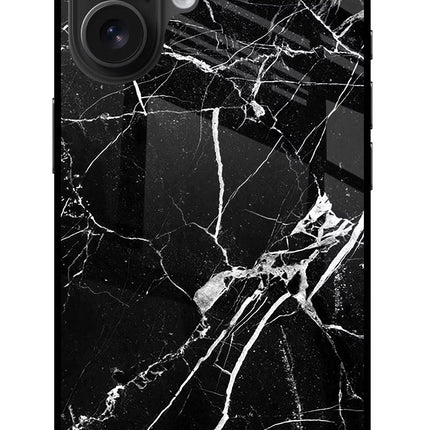 Black Marble Pattern iPhone 16 Glass Case Back Cover by Casekaro