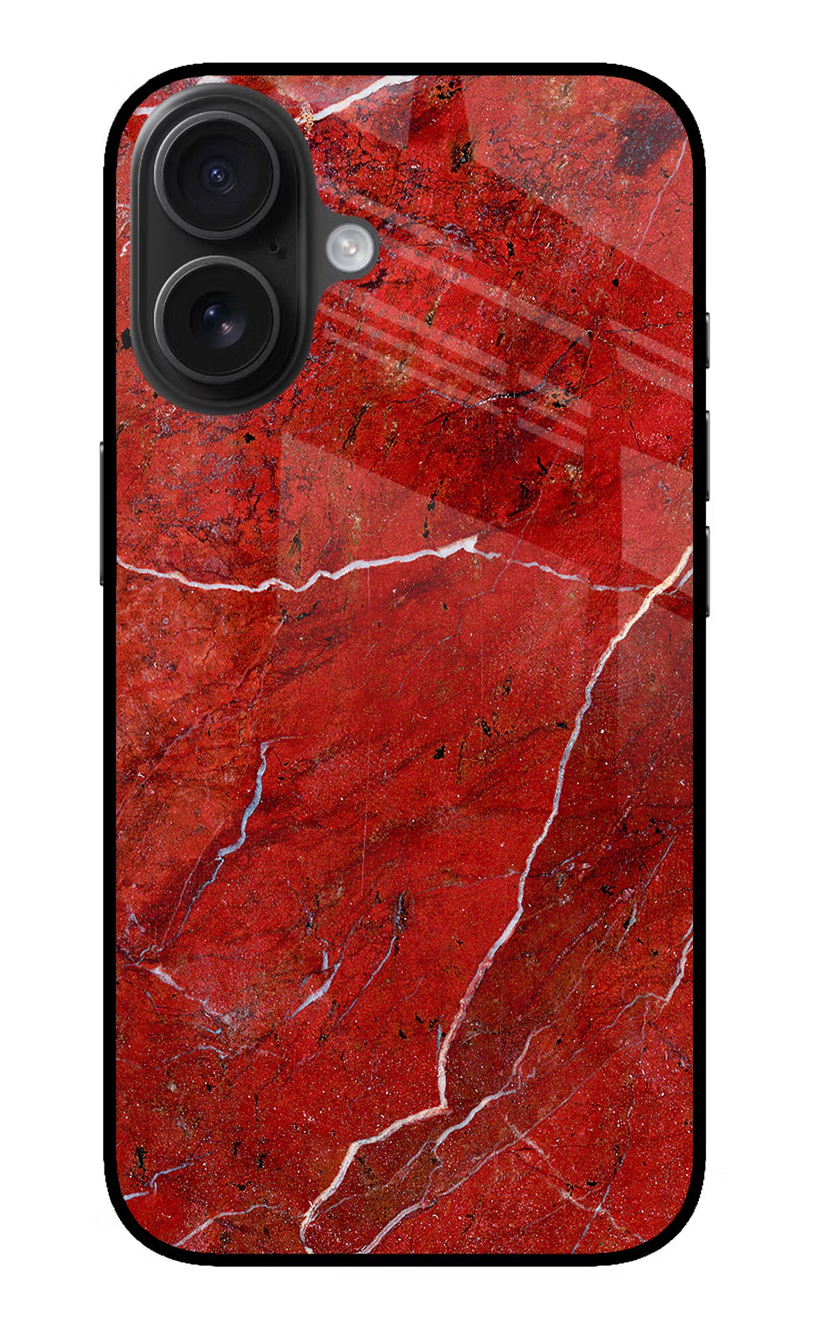Red Marble Design iPhone 16 Glass Case Back Cover by Casekaro