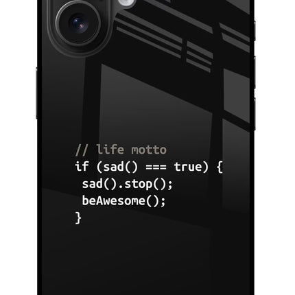 Life Motto Code iPhone 16 Glass Case Back Cover by Casekaro