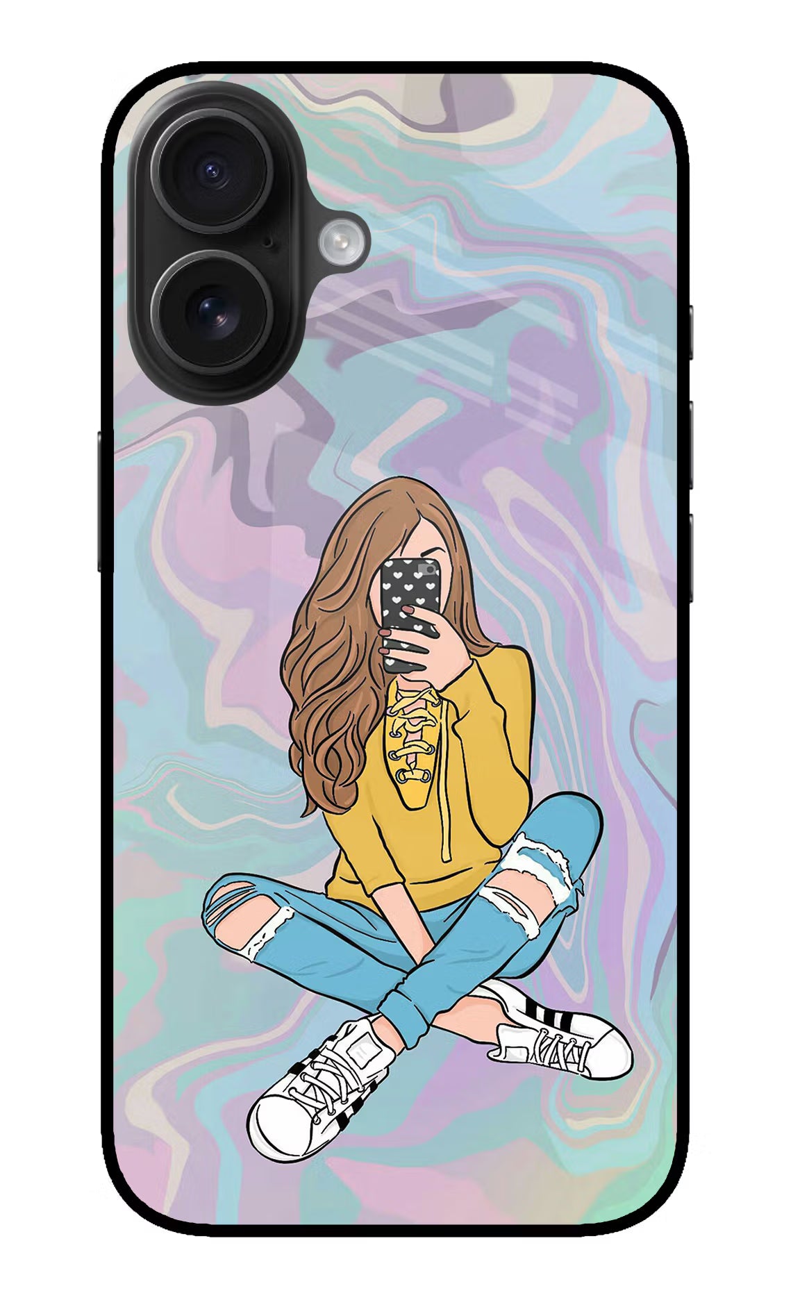 Selfie Girl iPhone 16 Glass Case Back Cover by Casekaro