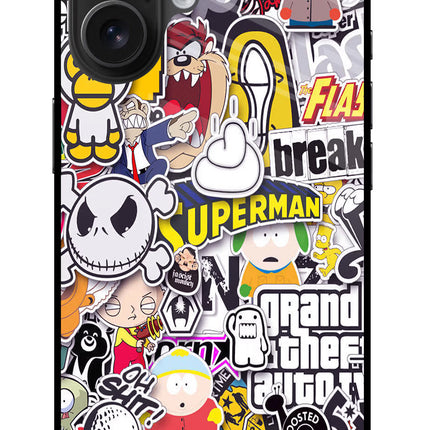 Sticker Bomb iPhone 16 Glass Case Back Cover by Casekaro