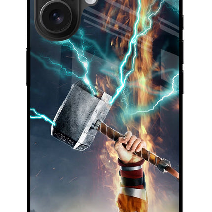 Thor Hammer Mjolnir iPhone 16 Glass Case Back Cover by Casekaro