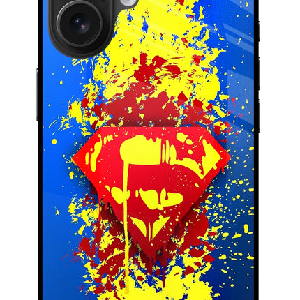 Superman logo iPhone 16 Glass Case Back Cover by Casekaro