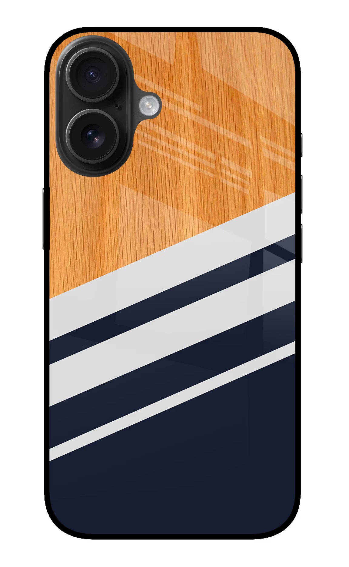 Blue and white wooden iPhone 16 Glass Case Back Cover by Casekaro