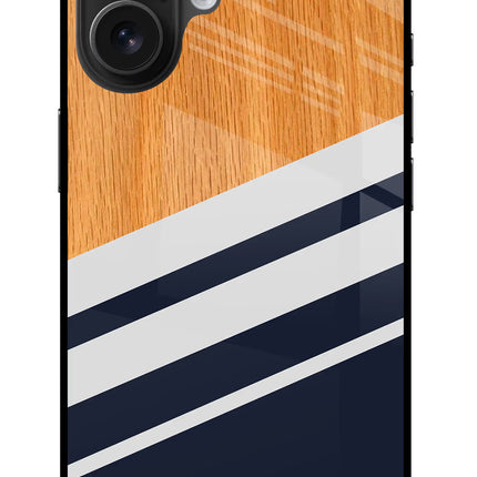 Blue and white wooden iPhone 16 Glass Case