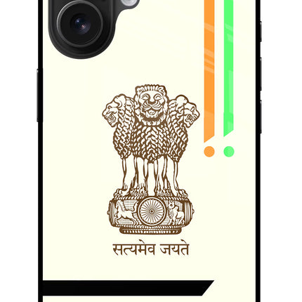 Satyamev Jayate Brown Logo iPhone 16 Glass Case Back Cover by Casekaro