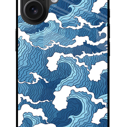 Blue Waves iPhone 16 Glass Case Back Cover by Casekaro