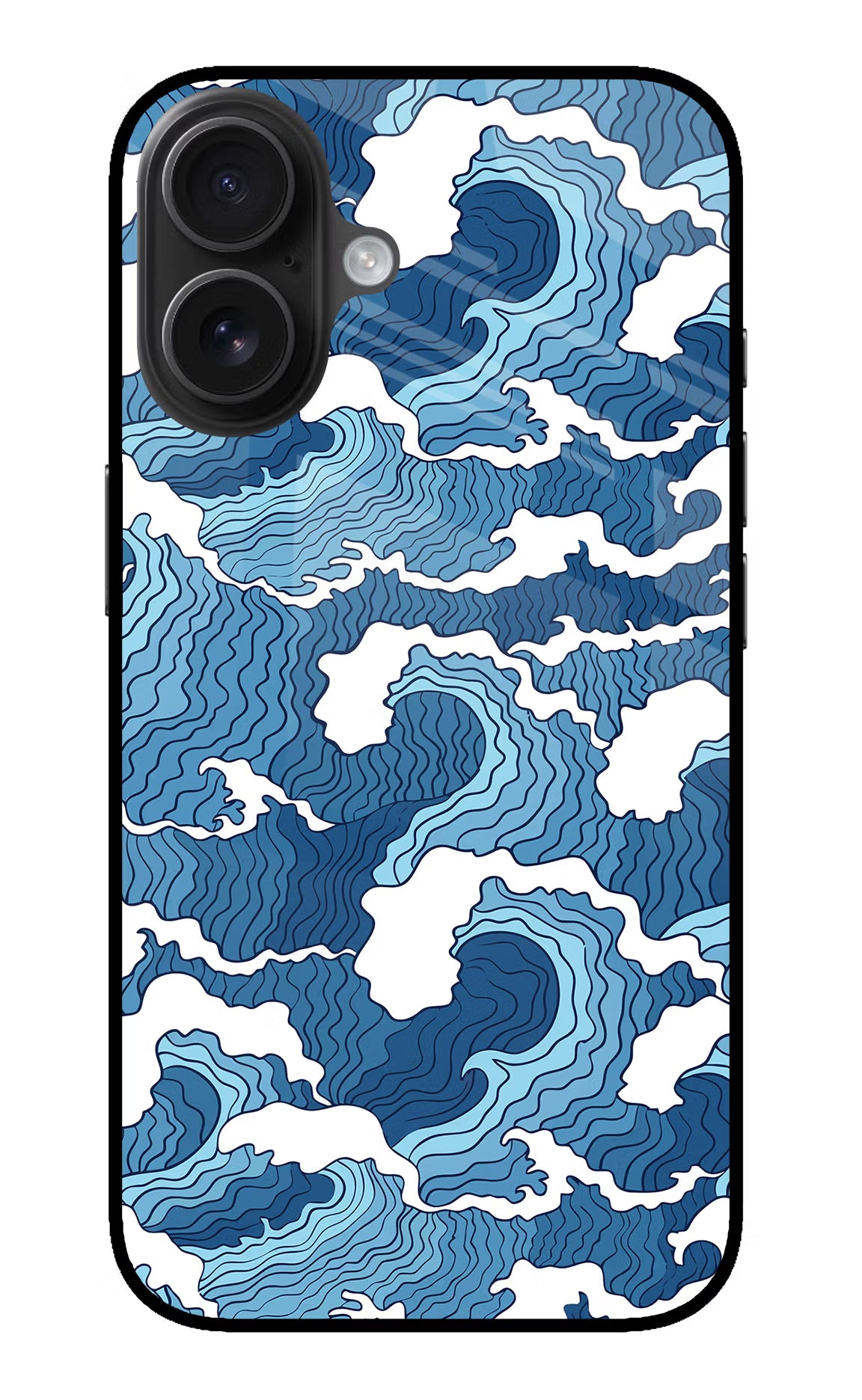 Blue Waves iPhone 16 Glass Case Back Cover by Casekaro