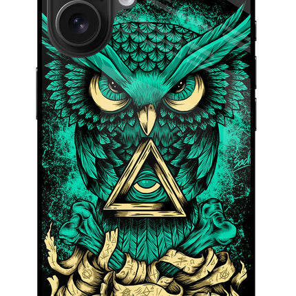 Green Owl iPhone 16 Glass Case Back Cover by Casekaro