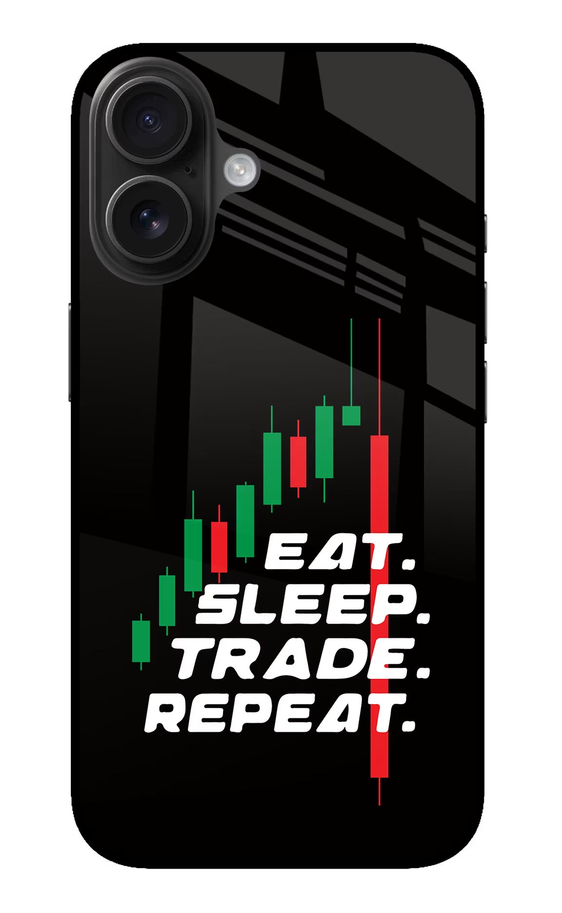 Eat Sleep Trade Repeat iPhone 16 Glass Case Back Cover by Casekaro